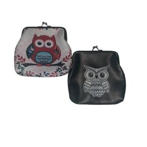 Bundle (2) Owl Coin Purses Gently Used Bohemian Kiss Lock Clasp Boho Girly